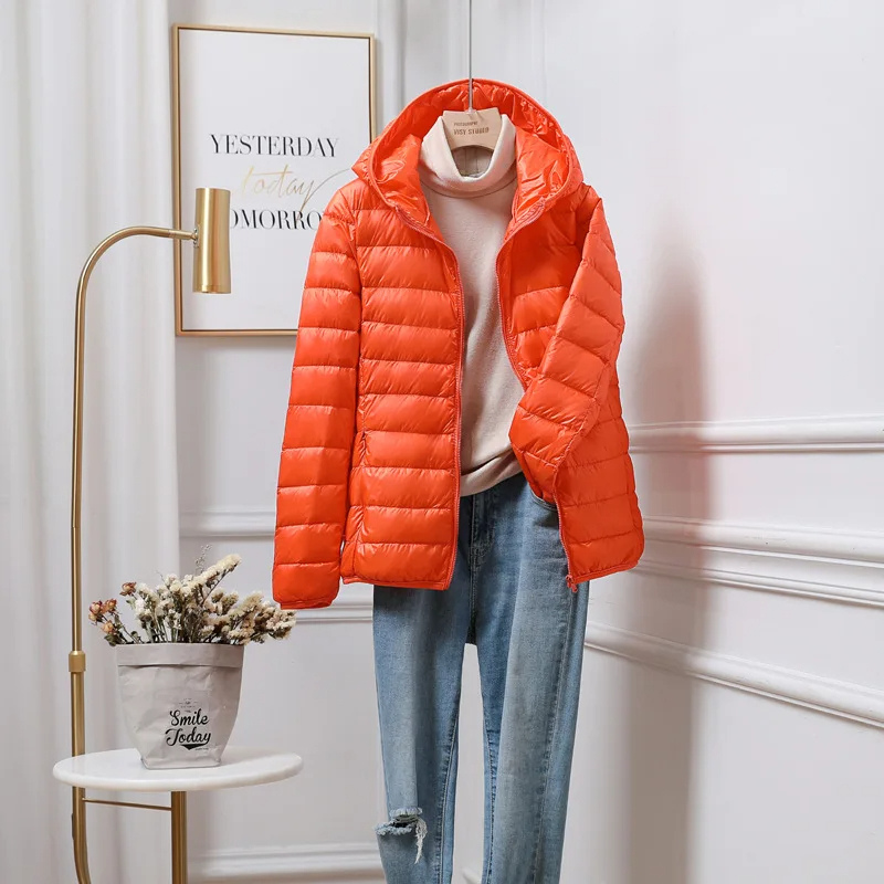 NOUVEAU RICHE Damen Pufferjacke Leicht Vielseitige Wärme Mit Kapuze Orange