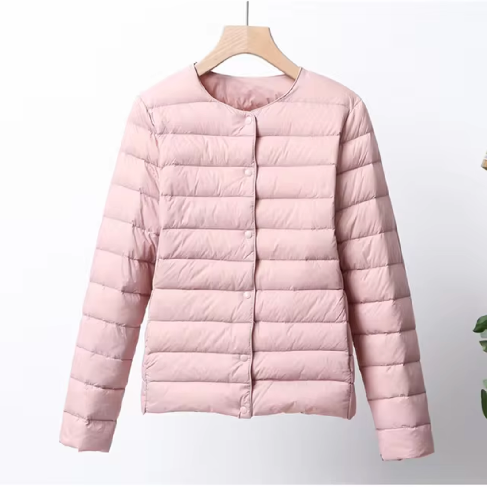 NOUVEAU RICHE Damen Ultradünne Daunenjacke Leicht Warm Kurzes Design Rosa