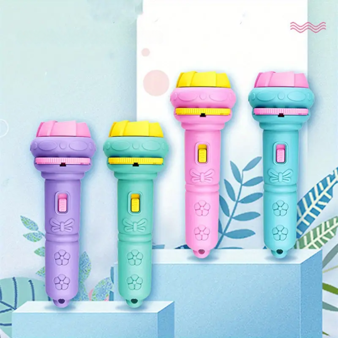 NOUVEAU RICHE Projektor-Taschenlampe für Kinder – Gutenachtlicht mit 32 Bildscheiben für Gutenachtgeschichten, Projektor an die Decke, 4 Farben – DreamBeam