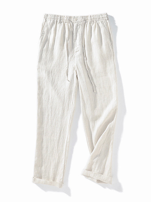 NOUVEAU RICHE Herren Leinen Jogginghose Mit Elastischem Bund Und Kordelzug Lockere Passform Gerader Schnitt Mit Seitentaschen Und Gesäßtaschen Natur