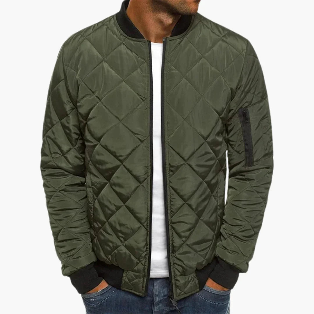 NOUVEAU RICHE Bomberjacke Herren Rautenmuster Warm Gefüttert Herbst Winter Armeegrün