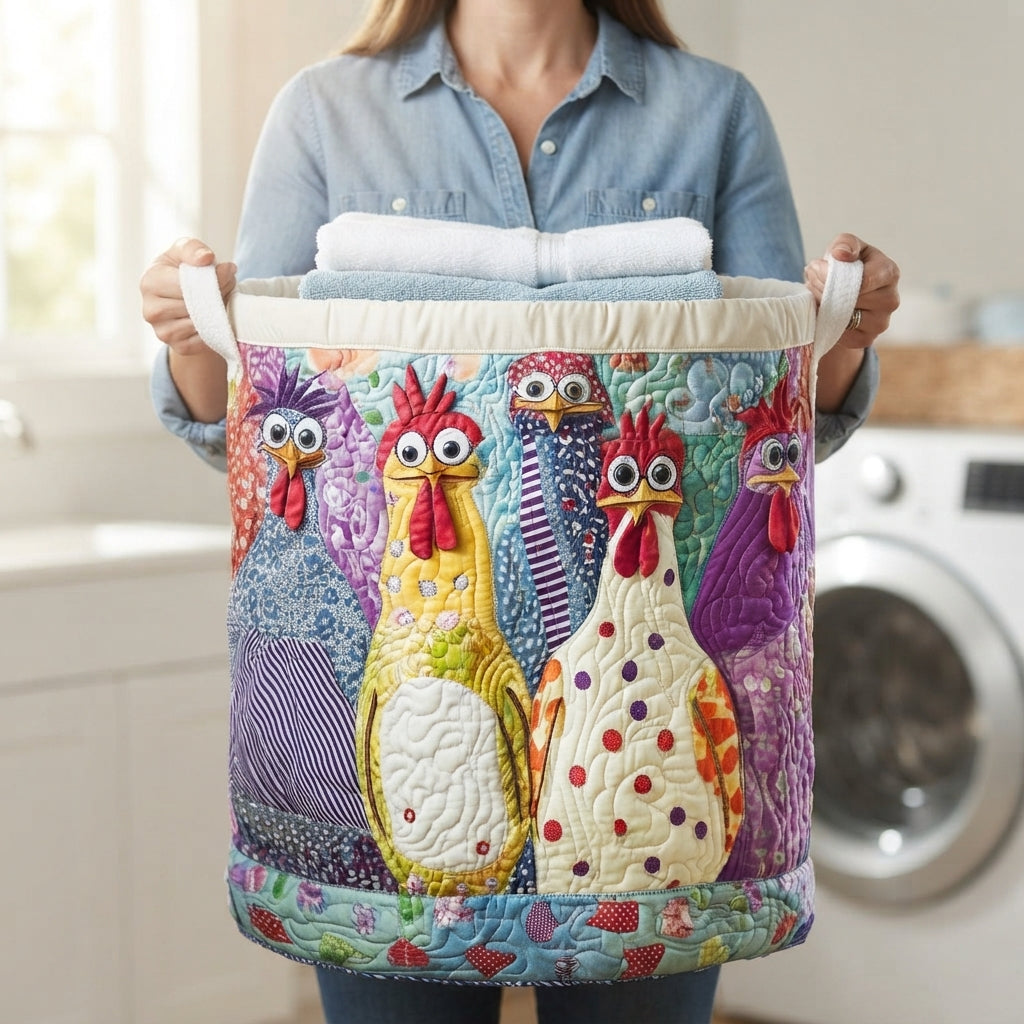 NOUVEAU RICHE Gesteppter Wäschekorb – Cluck Couture Stoff-Wäschesammler, freistehend, faltbar, Canvas-Griffe, 3 Grössen Gross (51 x 71 cm)
