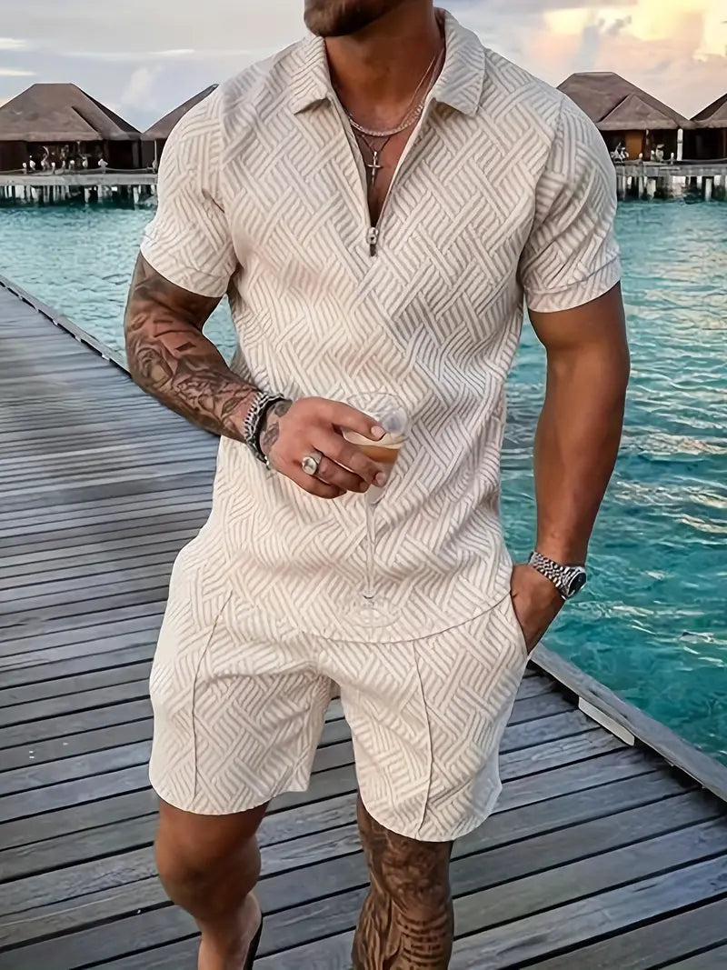 NOUVEAU RICHE Stylisches Polohemd und bequeme Shorts für Herren – Perfekte Sommeroutfits für Freizeit und Sport Beige
