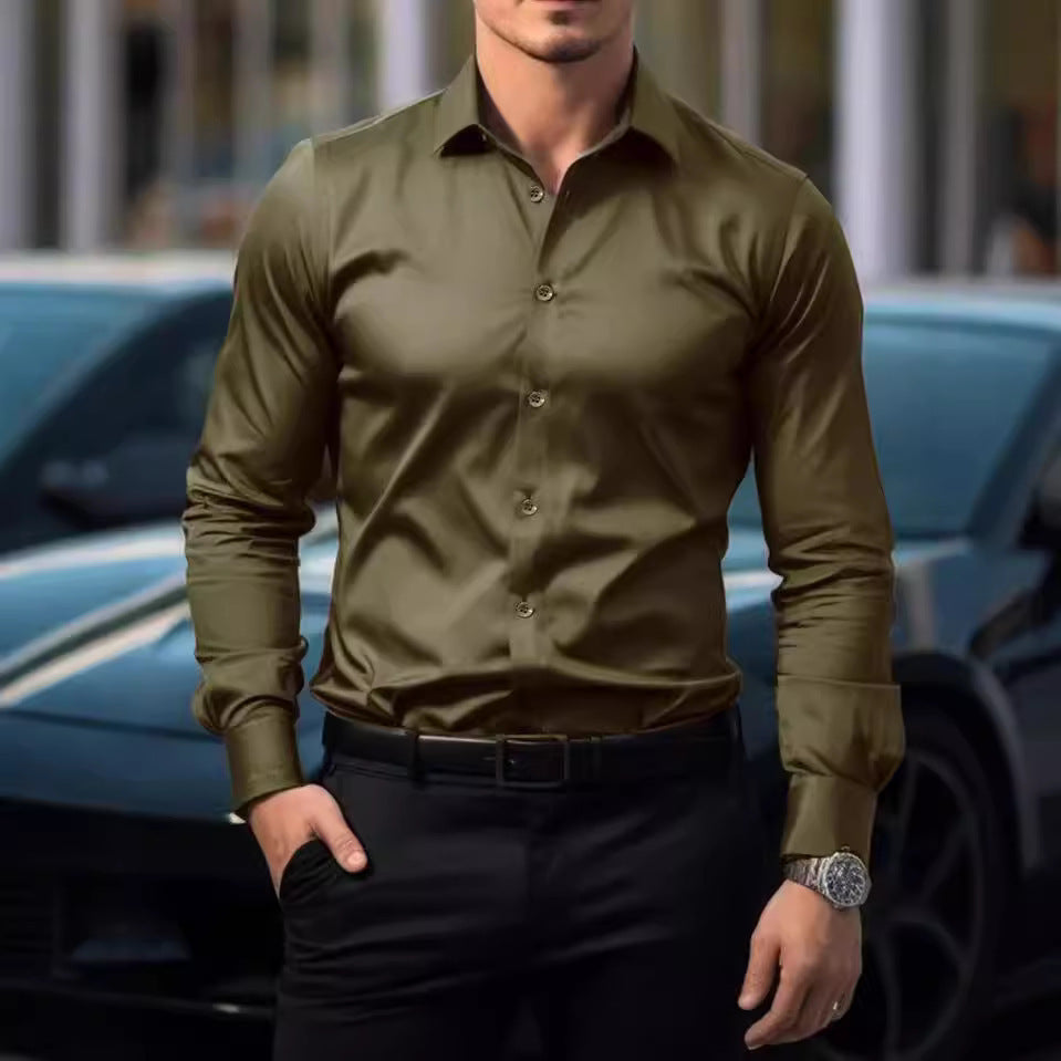 NOUVEAU RICHE Hemd Weiß Langarm Slim Fit Herren Büro Freizeitlook Armeegrün
