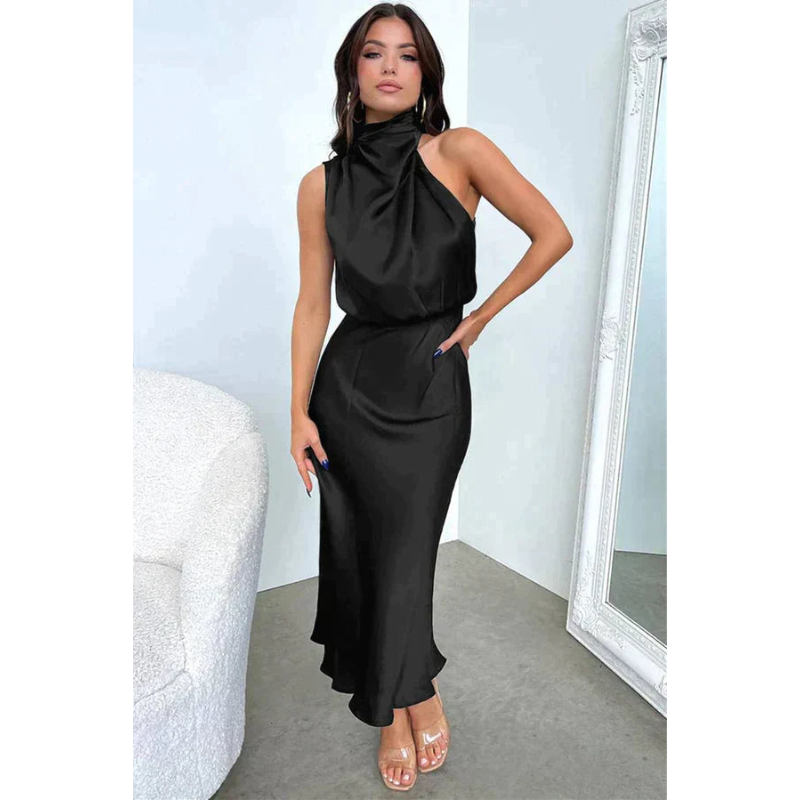 NOUVEAU RICHE Damen Atemberaubendes Halfter Abendkleid Für Midi Stilvoll Schwarz