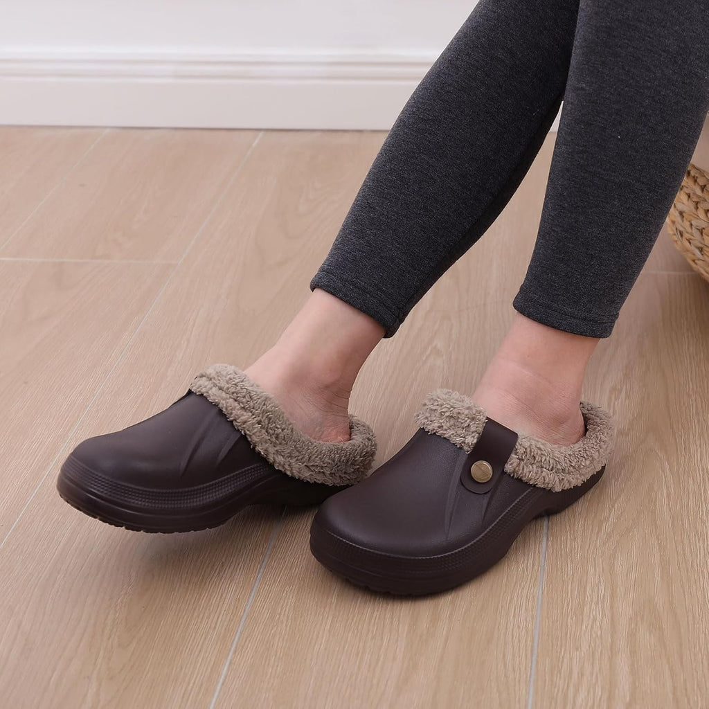 NOUVEAU RICHE Warm gefütterte Clogs – Wasserabweisende Plüsch-Gartenclogs mit Memory-Schaum & rutschfester Sohle – Marmari