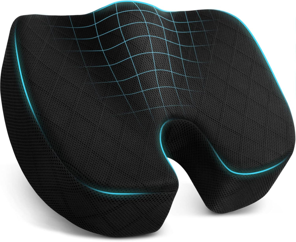 NOUVEAU RICHE Memory Foam Sitzkissen für Stuhl – Ergonomisches Sitzkissen für Autositz, Bürostuhl & Flugzeug, 3 Farben Schwarz