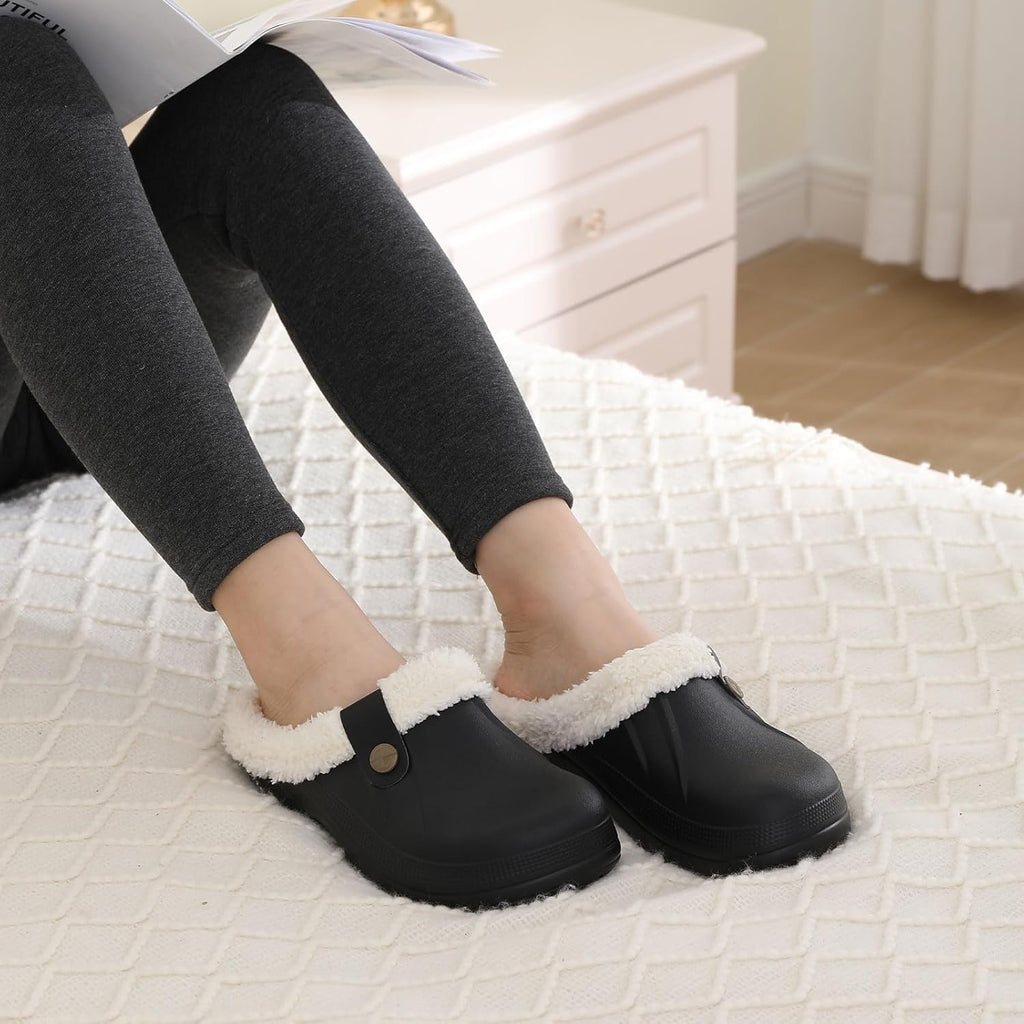 NOUVEAU RICHE Warm gefütterte Clogs – Wasserabweisende Plüsch-Gartenclogs mit Memory-Schaum & rutschfester Sohle – Marmari