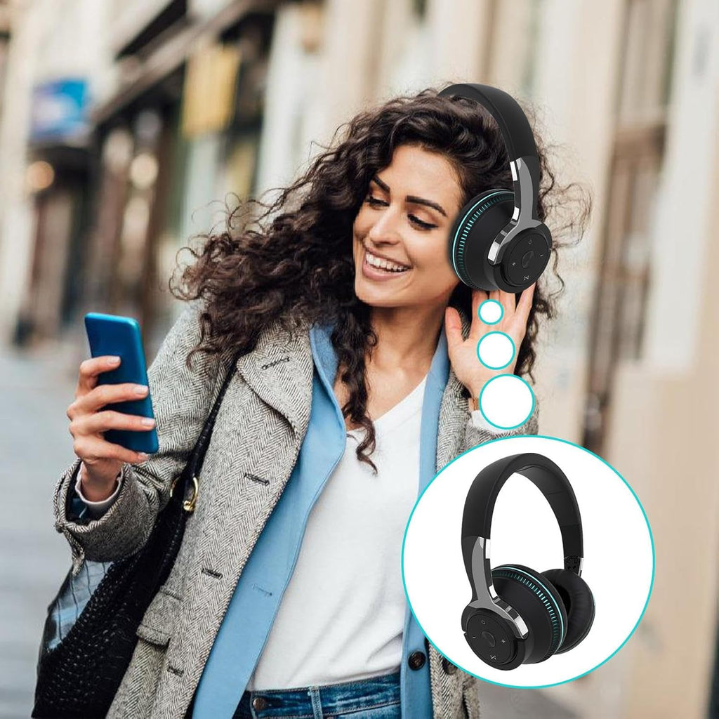 NOUVEAU RICHE Faltbare kabellose Kopfhörer mit RGB-Beleuchtung – Bluetooth Over-Ear Kopfhörer mit LED, 24 h Akku, TF & AUX – Sonvix