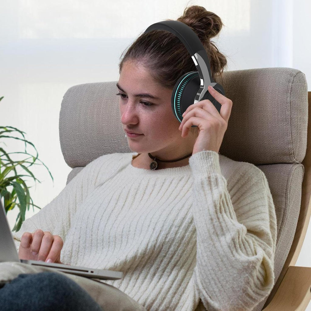 NOUVEAU RICHE Faltbare kabellose Kopfhörer mit RGB-Beleuchtung – Bluetooth Over-Ear Kopfhörer mit LED, 24 h Akku, TF & AUX – Sonvix