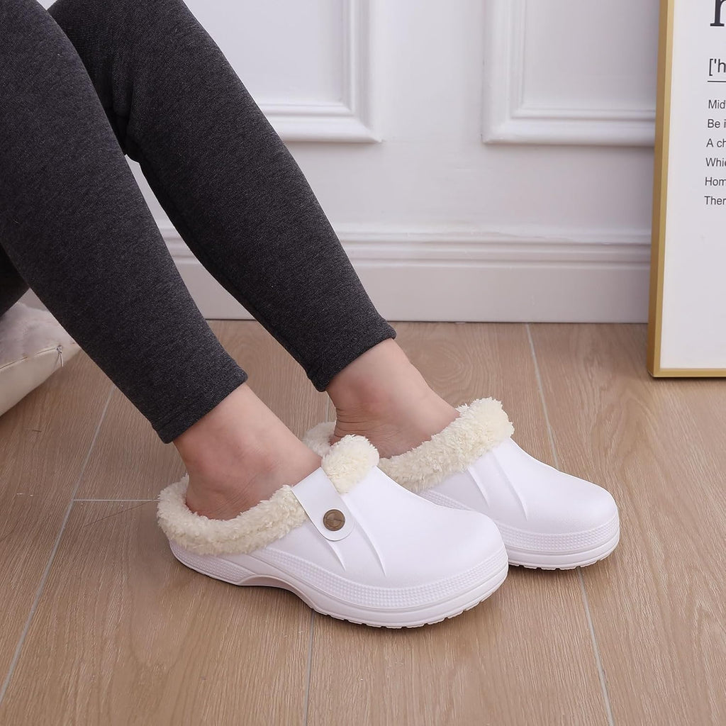 NOUVEAU RICHE Warm gefütterte Clogs – Wasserabweisende Plüsch-Gartenclogs mit Memory-Schaum & rutschfester Sohle – Marmari
