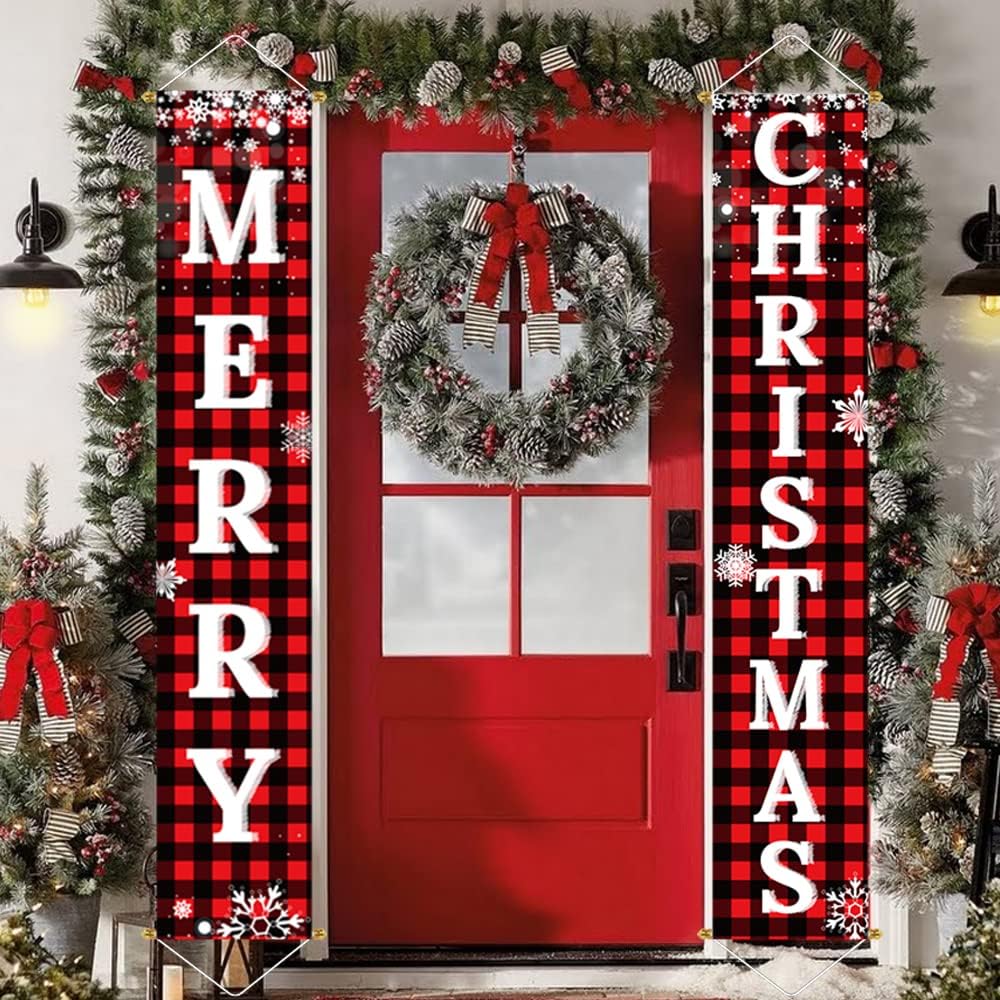 NOUVEAU RICHE Weihnachtstürhänger – Rot-Schwarz Karierter Türschmuck, Rustikale Weihnachtsdeko für Haustür & Kamin – ChristmasPlaid
