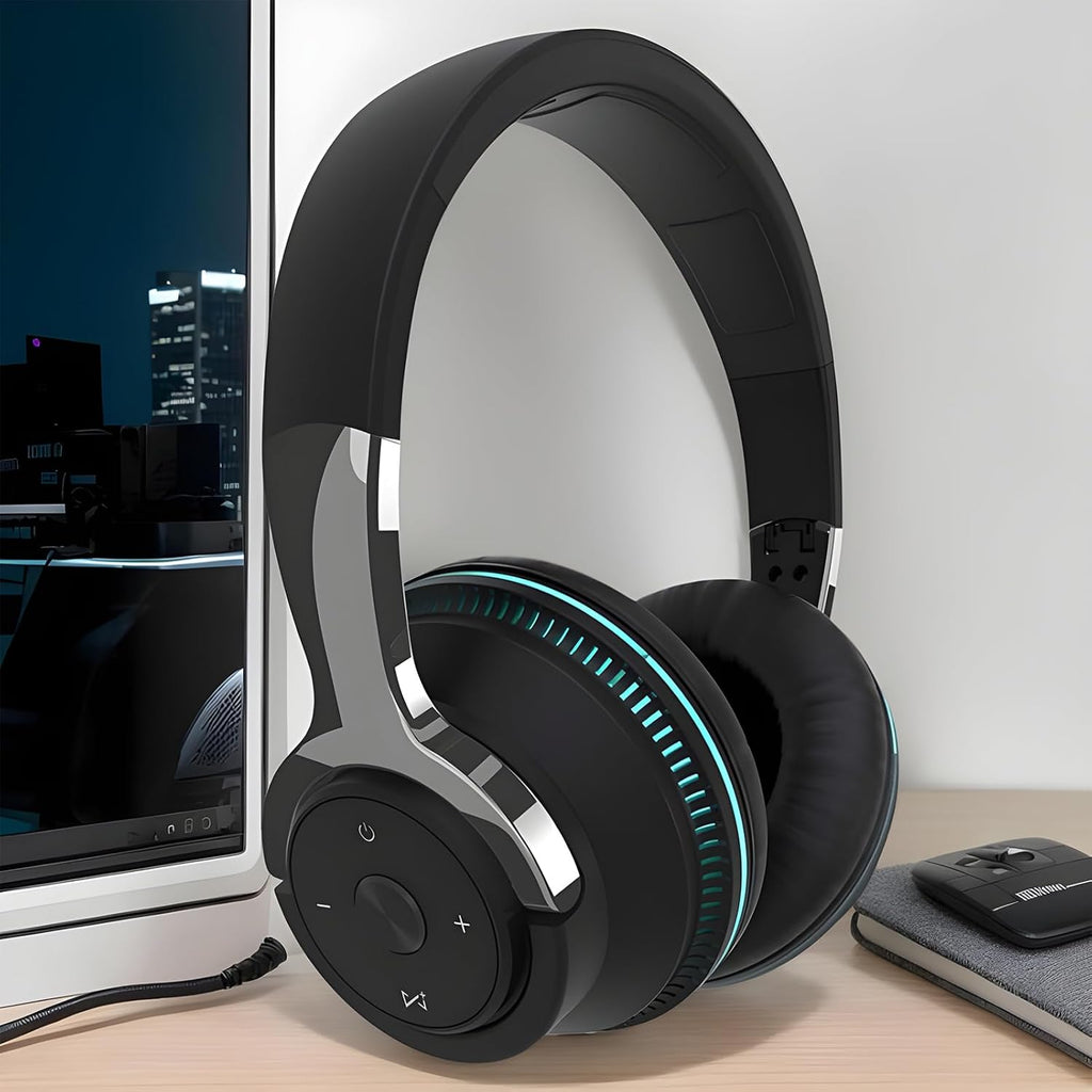 NOUVEAU RICHE Faltbare kabellose Kopfhörer mit RGB-Beleuchtung – Bluetooth Over-Ear Kopfhörer mit LED, 24 h Akku, TF & AUX – Sonvix