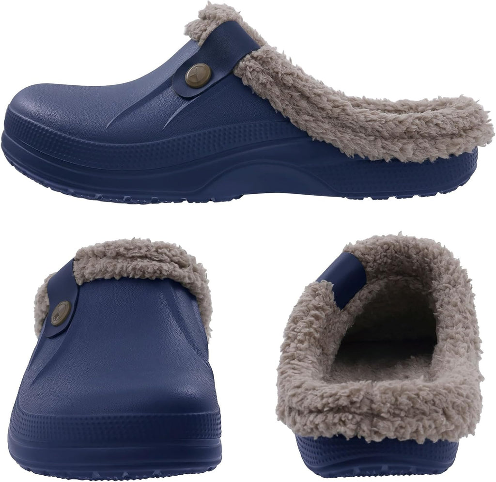 NOUVEAU RICHE Warm gefütterte Clogs – Wasserabweisende Plüsch-Gartenclogs mit Memory-Schaum & rutschfester Sohle – Marmari