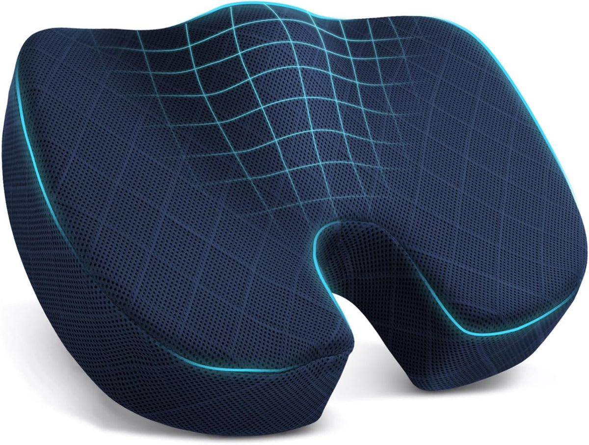 NOUVEAU RICHE Memory Foam Sitzkissen für Stuhl – Ergonomisches Sitzkissen für Autositz, Bürostuhl & Flugzeug, 3 Farben Blau