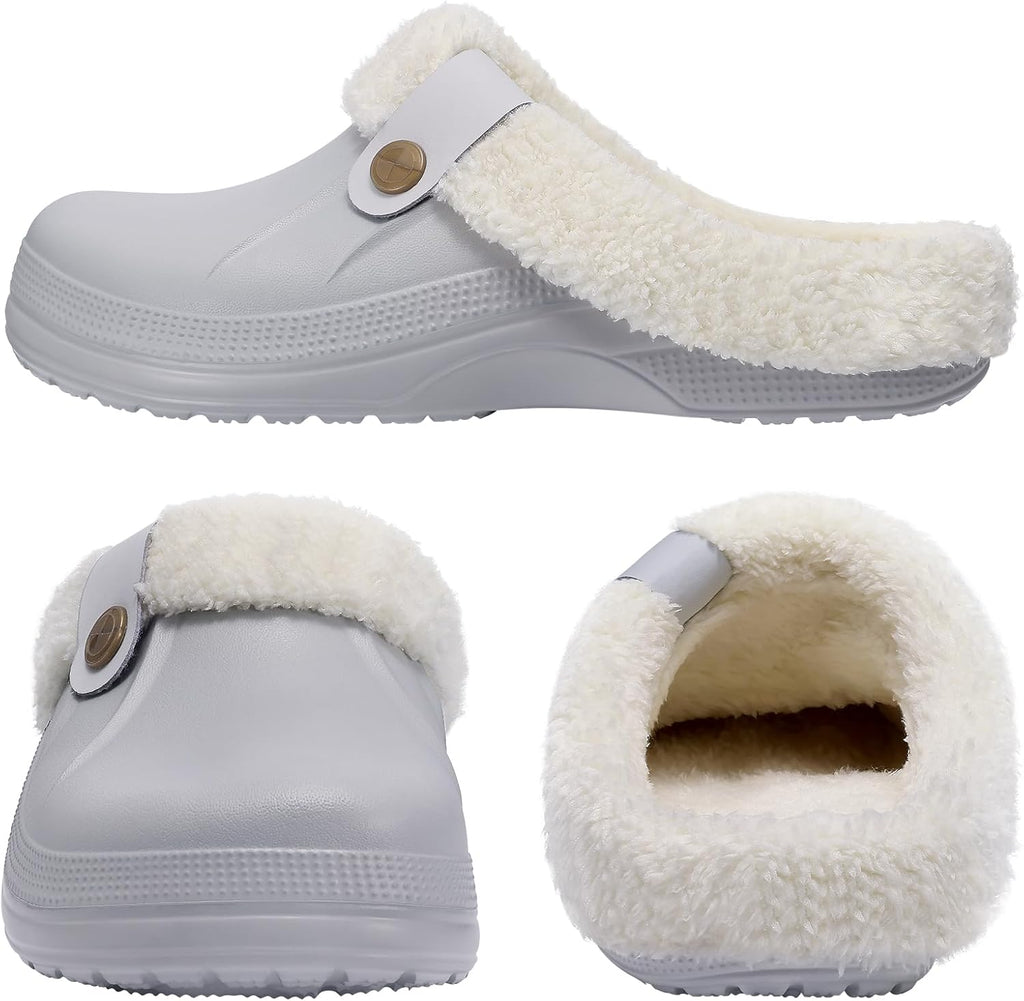 NOUVEAU RICHE Warm gefütterte Clogs – Wasserabweisende Plüsch-Gartenclogs mit Memory-Schaum & rutschfester Sohle – Marmari