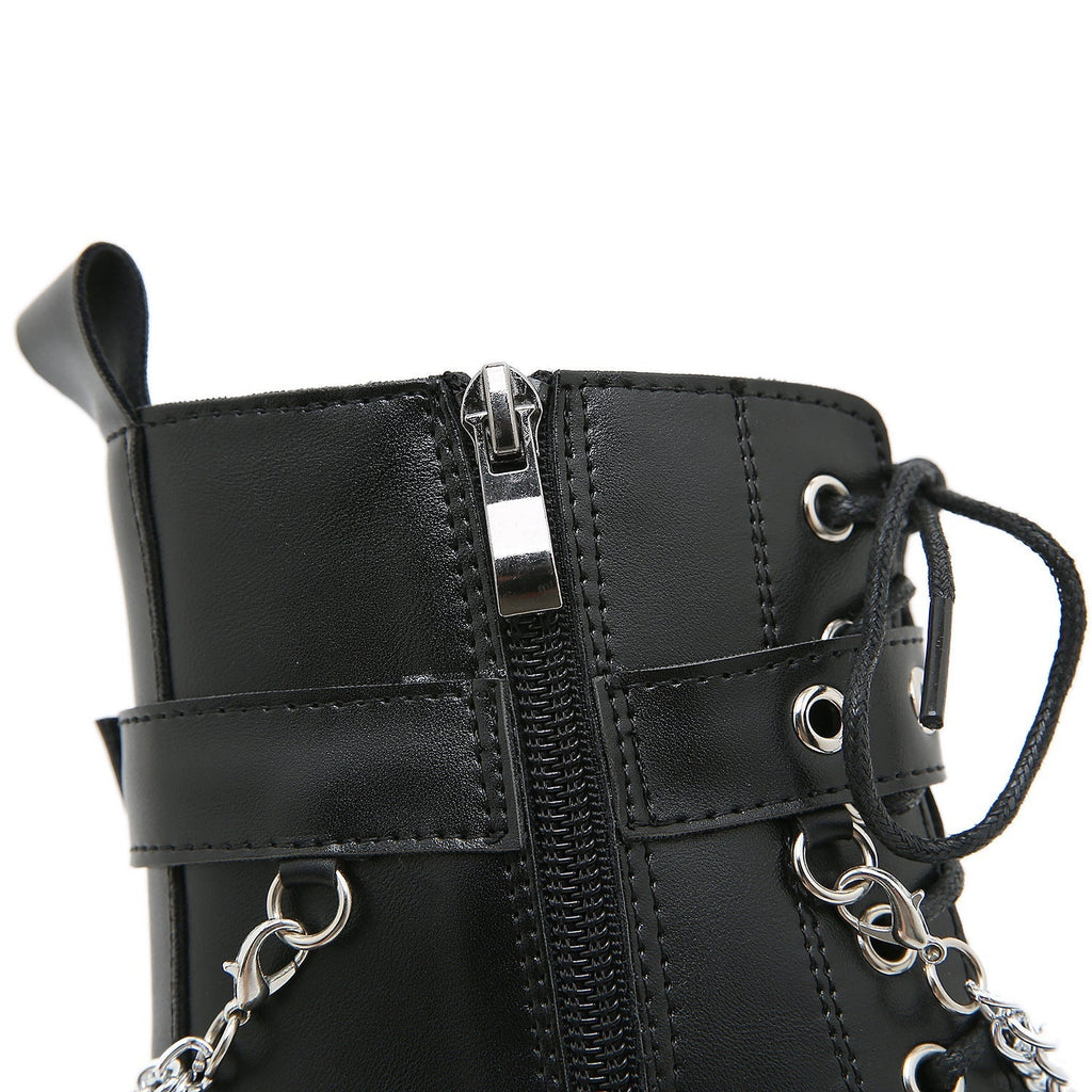 NOUVEAU RICHE Damen Schwarze Stiefel Mit Hohen Absätzen Im Martens-Stil