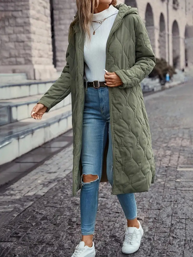 NOUVEAU RICHE Damen Steppmantel – Baumwollmantel mit Kapuze und Langen Ärmeln Größe