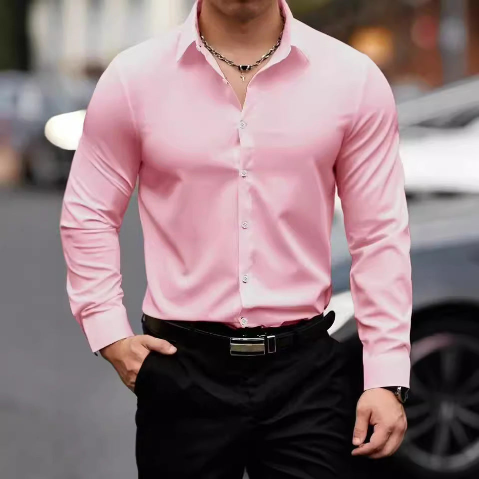 NOUVEAU RICHE Hemd Weiß Langarm Slim Fit Herren Büro Freizeitlook Rosa