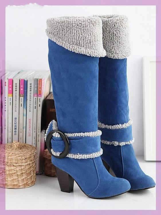 NOUVEAU RICHE Damen Stiefel Mit Hohen Absätzen Bis Zum Knie Eleganz Stil Blau