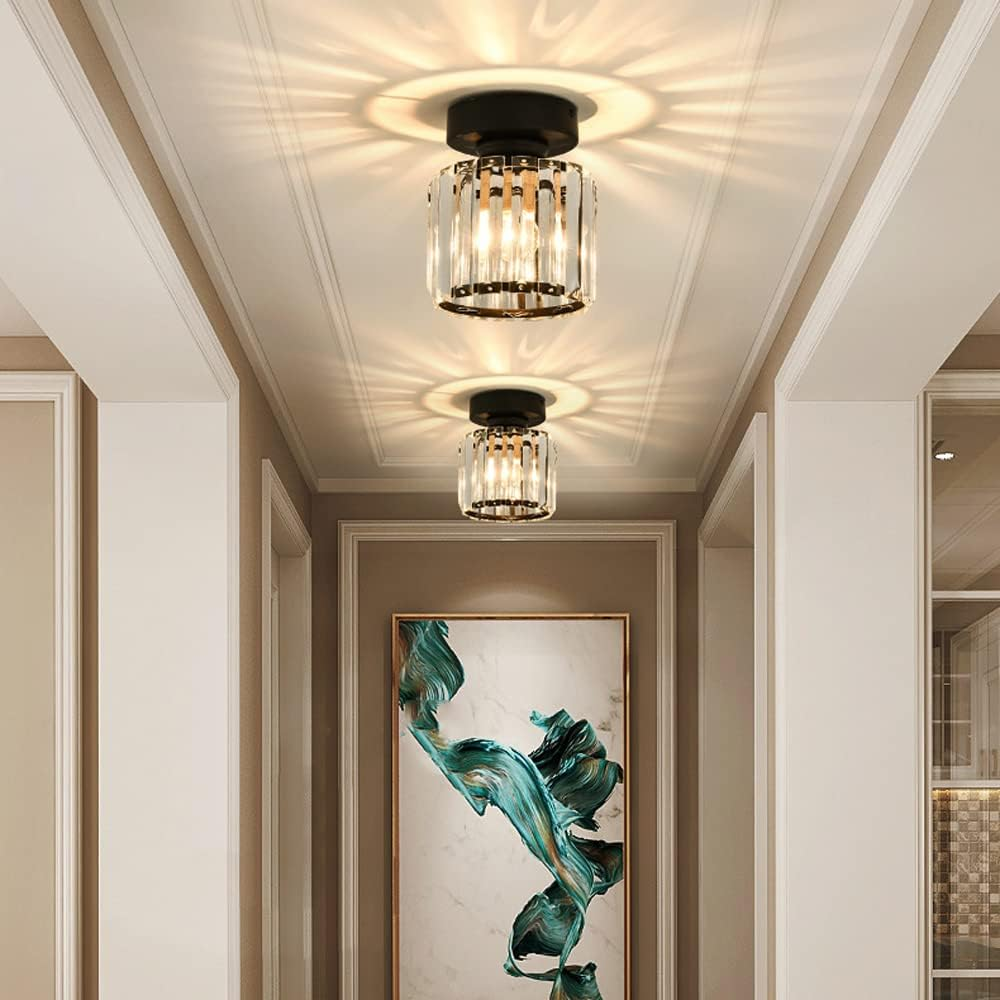 NOUVEAU RICHE Moderne Kristall-Deckenleuchte – Kristall Deckenlampe mit Messingfassung, E27, rund oder quadratisch, Gold oder Schwarz – CrystalGlow
