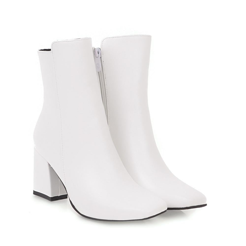 NOUVEAU RICHE Damen Stiefeletten mit hohem Absatz Hochwertigen Materialien Stil Weiß