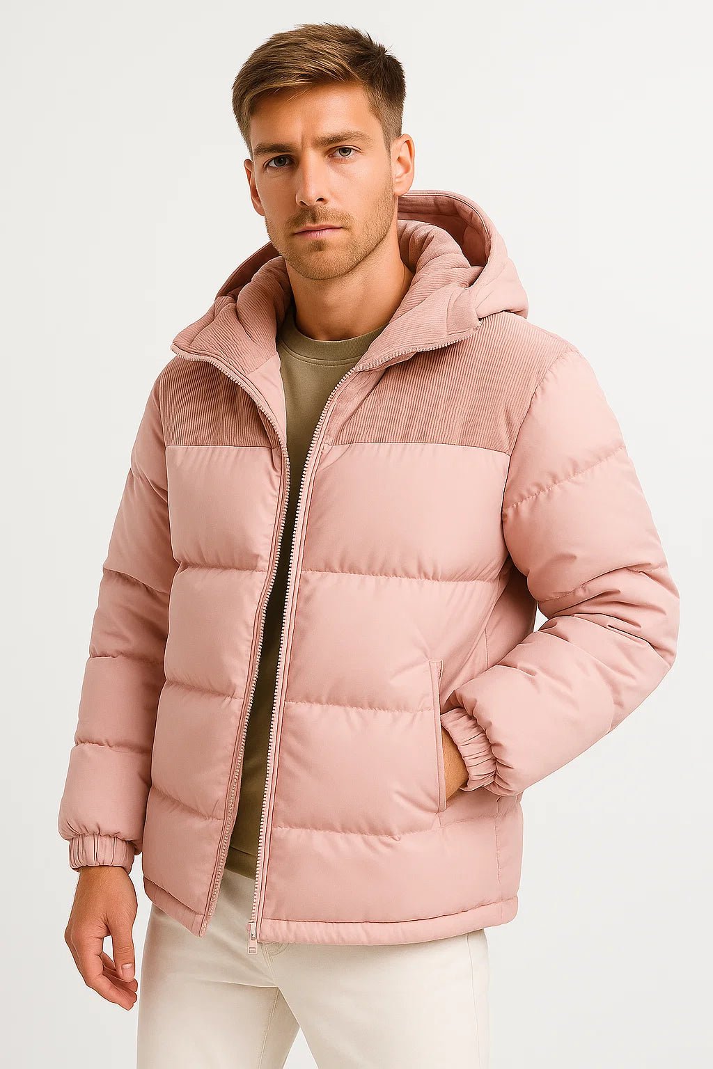 NOUVEAU RICHE Winterjacke Herren mit Kapuze – Leicht wattierte Jacke mit Reissverschluss & Seitentaschen, 5 Farben, S-3XL – Mane Rosa