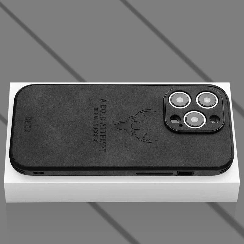 NOUVEAU RICHE Luxuriöse iPhone-Hülle aus Hirschleder – Echtleder Handyhülle mit Kameraschutz, stossfest, für iPhone 12–15 – Veltro