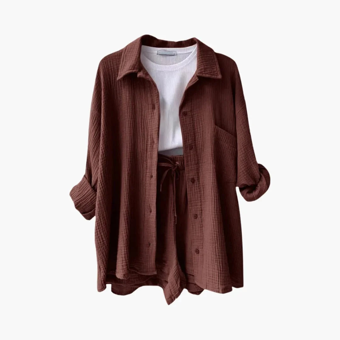 NOUVEAU RICHE Sommer Set Damen Zweiteilig Leichter Stoff Lockere Passform