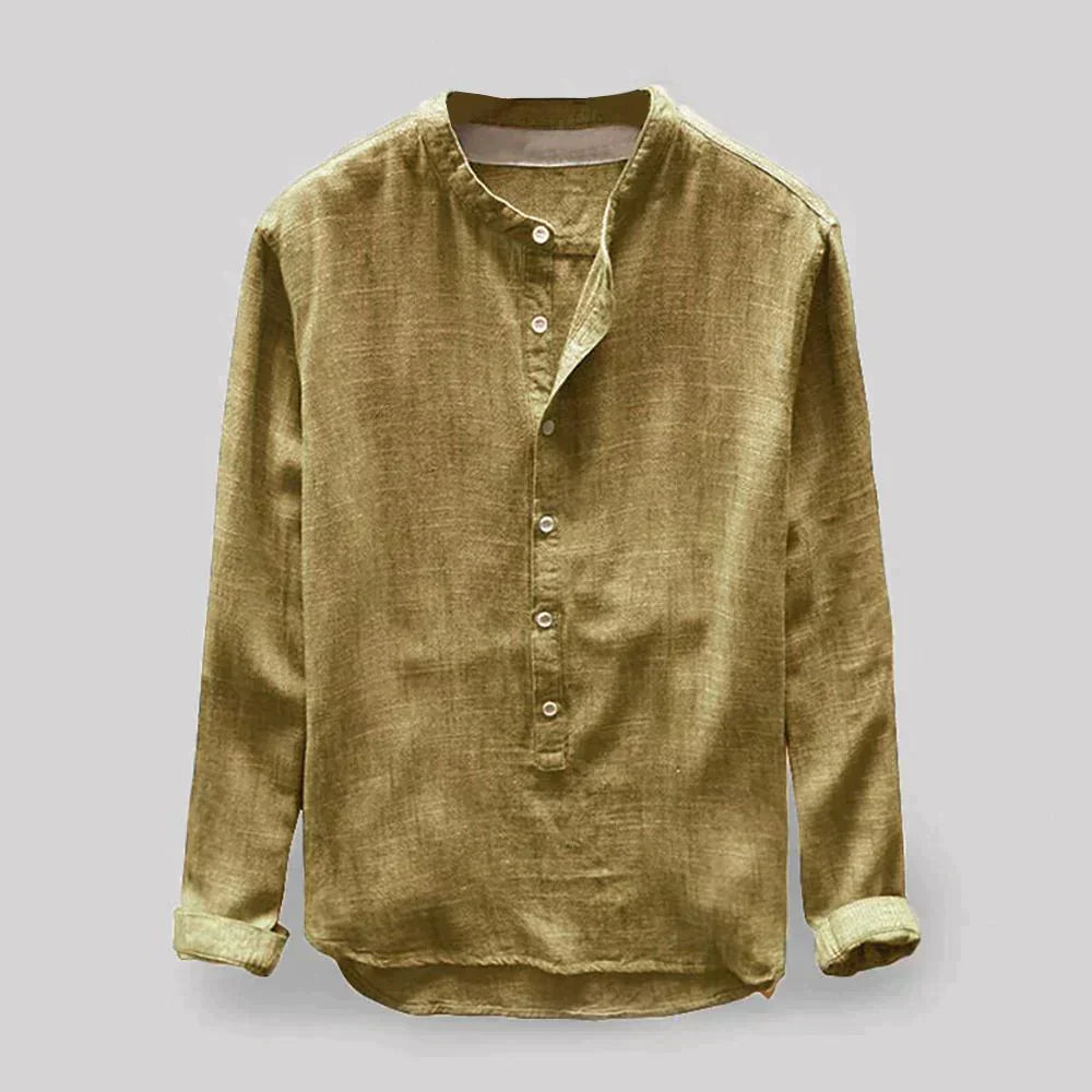 NOUVEAU RICHE Leinenhemd Männer Weiß Kurzarm Eleganter Alltagslook Gelb