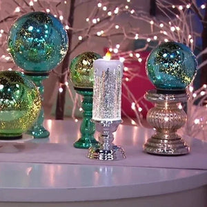 NOUVEAU RICHE Magische Weihnachtsbeleuchtung – LED-Glitzerflamme mit Wasser & wirbelndem Glitzer, Weihnachtsdeko in Blau, Gold, Rot oder Silber – TwinkleFlame