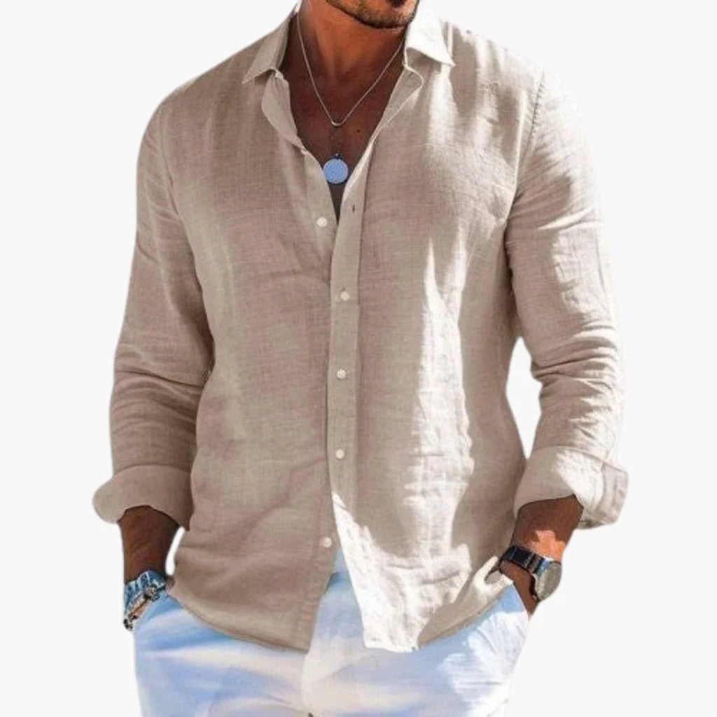 NOUVEAU RICHE Langarmhemd Herren Slim Fit Knopfleiste Strukturoptik Alltag Khaki