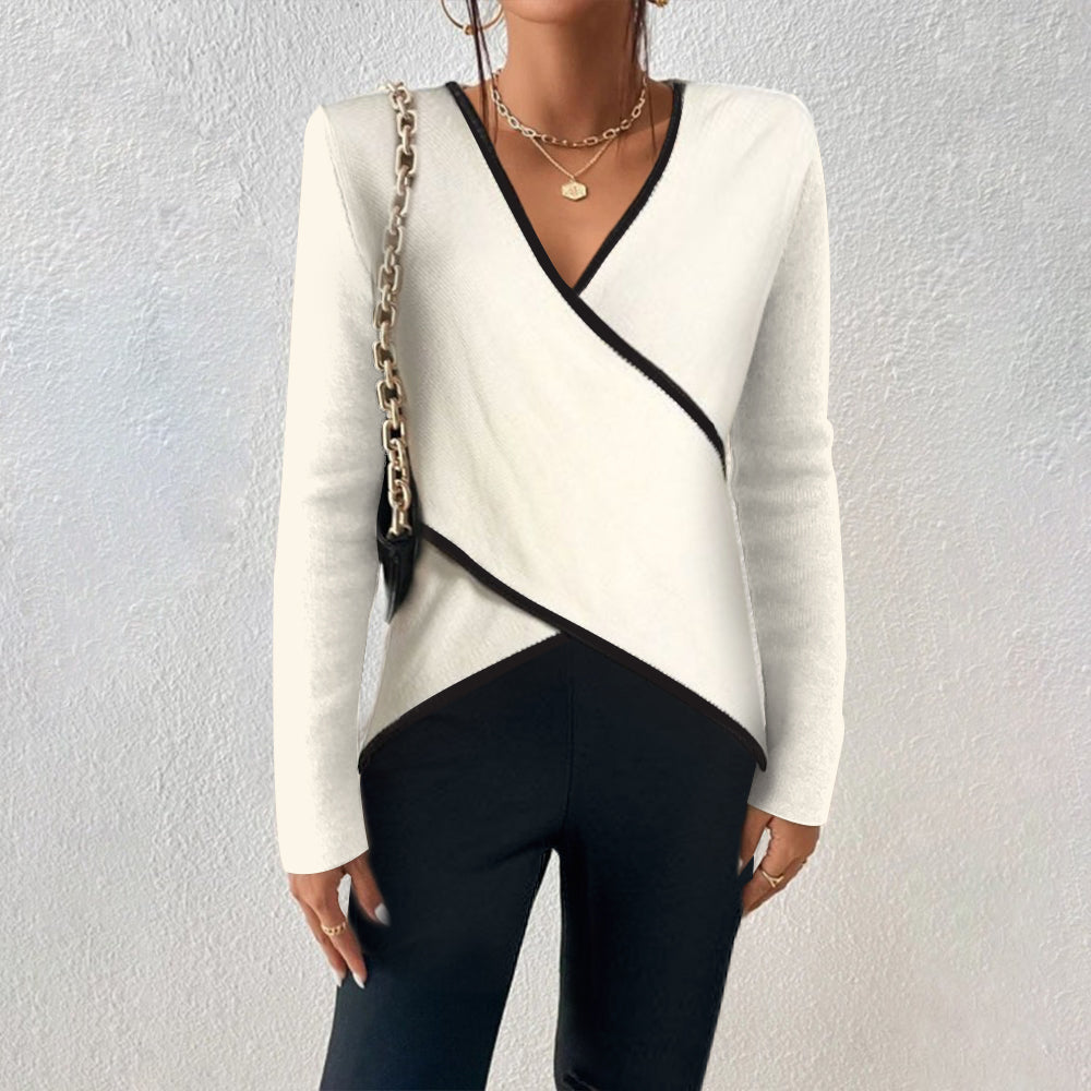 NOUVEAU RICHE Luxuriöser V-Ausschnitt-Pullover für Damen aus hochwertiger Wolle für stilvolle Herbst- und Wintermode Weiß