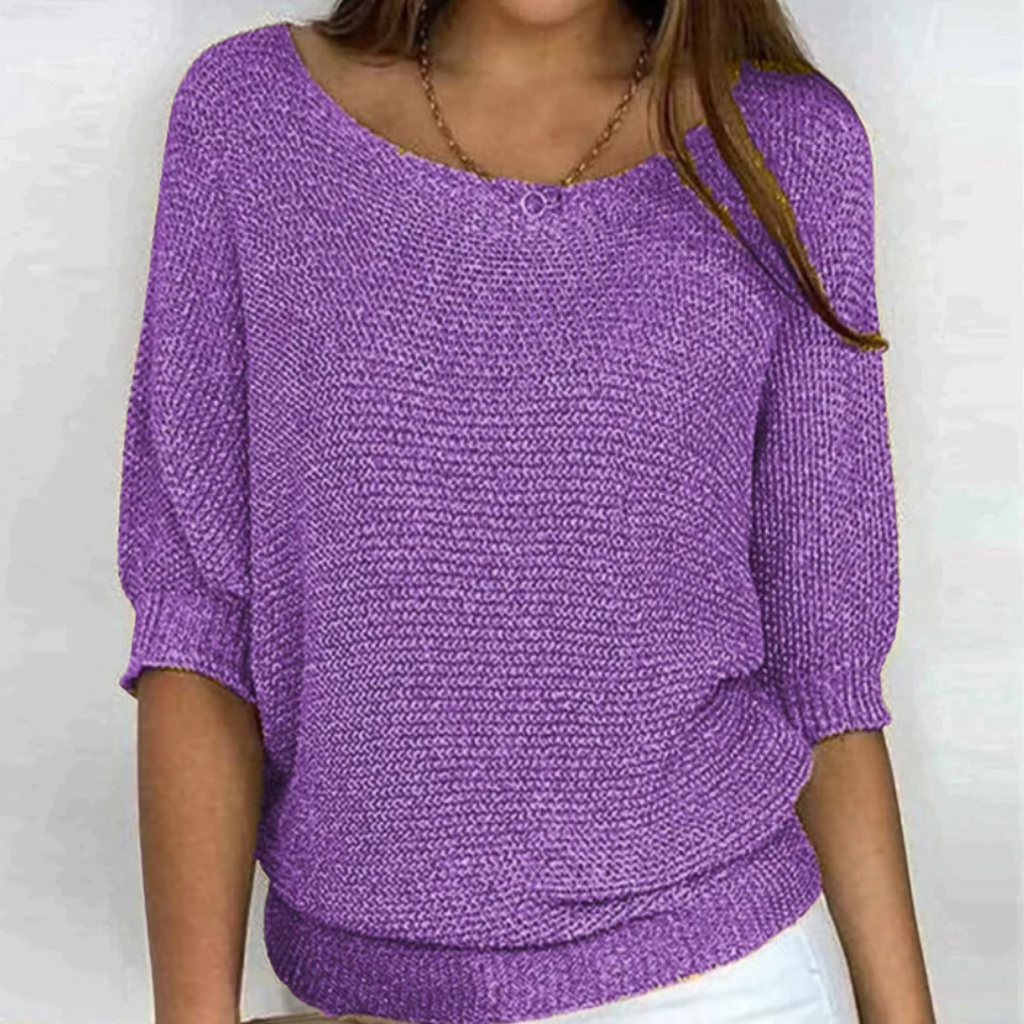 NOUVEAU RICHE Strickpullover Damen V Ausschnitt Klassisch Kuschelig Wollmix Lila