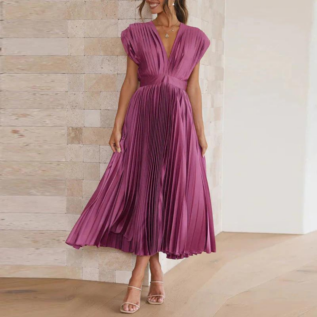 NOUVEAU RICHE Damen Abendkleid V-Ausschnitt Midi-Länge Elegante Silhouette Voilett