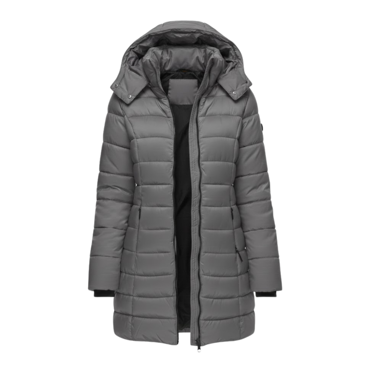 NOUVEAU RICHE Luna | Dame Mittellanger Steppparka mit Kapuze - Warmer Winterparka & Quiltet Mantel Grau