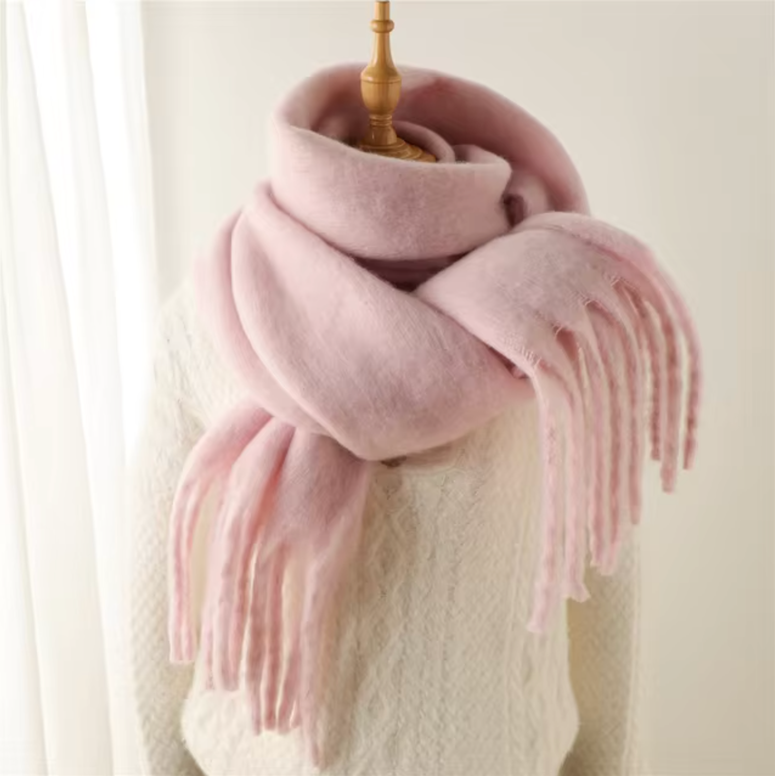 NOUVEAU RICHE Kaschmir-Winter-Schal Cashmere-ähnlichem Stoff Fransen Hellrosa Einheitsgröße