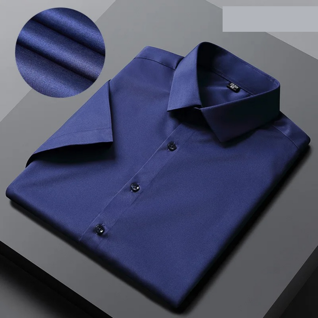 NOUVEAU RICHE Bügelfreies Kurzarmhemd Elegantes Hochwertigen Materialien Marineblau