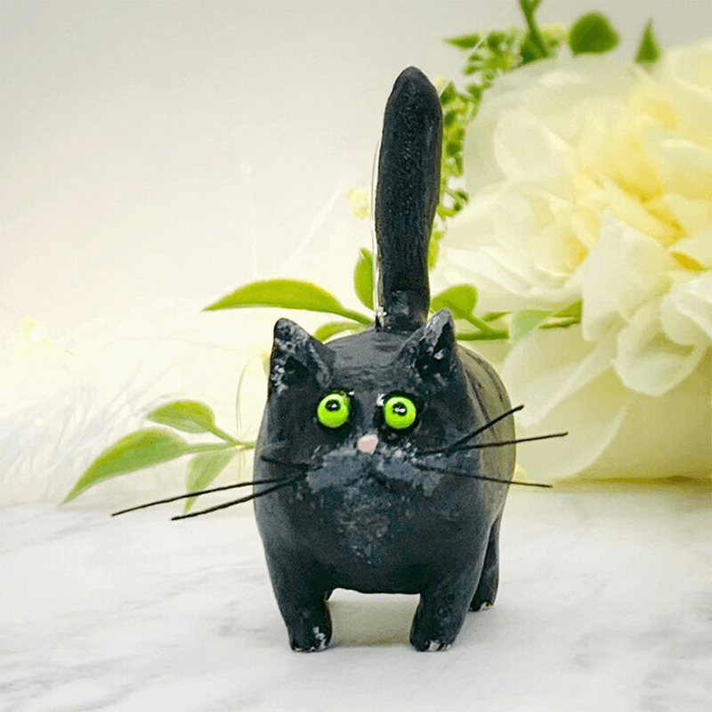 NOUVEAU RICHE Handgefertigter Katzen-Weihnachtsschmuck – Katzen Christbaumanhänger, Handbemalt, Geschenk für Katzenliebhaber – Purrfect Holiday Hangers Schwarz