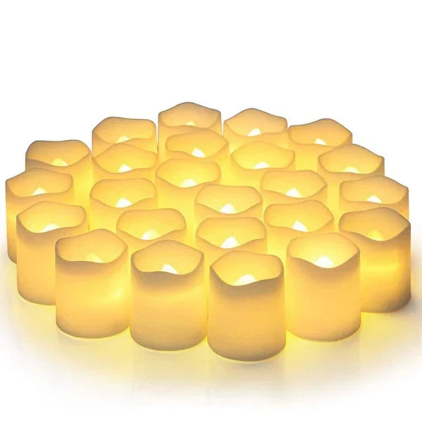 24er-Set LED-Flammenlose Kerzen – LED Teelichter mit Batterie, Warmweiss, Deko für Hochzeit, Weihnachten & Halloween – GlowFlicker
