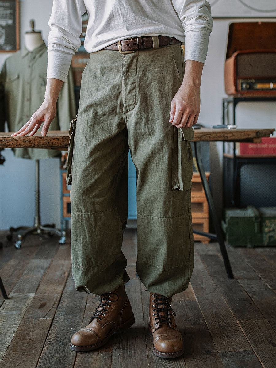 NOUVEAU RICHE Reproduktion Der Französischen Armee M-47 Fischgrät-Twill-Hosen Aus 100 Prozent Baumwolle Mit 100 Prozent Leinenfutter Für Herren