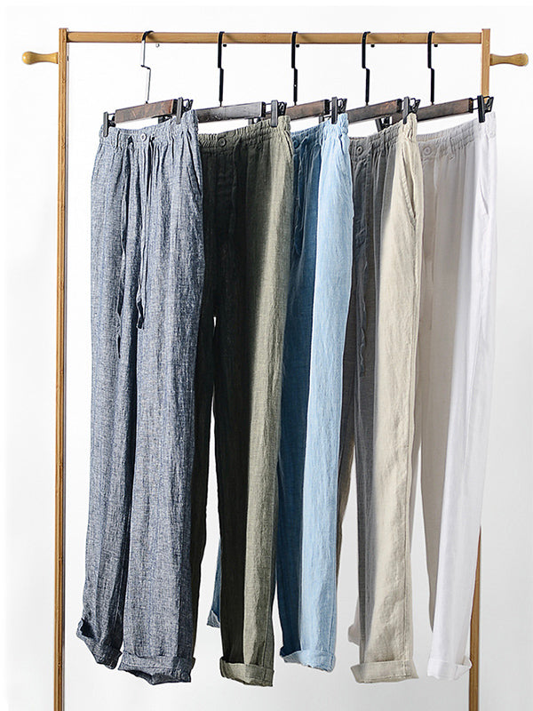 NOUVEAU RICHE Herren Leinen Jogginghose Mit Elastischem Bund Und Kordelzug Lockere Passform Gerader Schnitt Mit Seitentaschen Und Gesäßtaschen