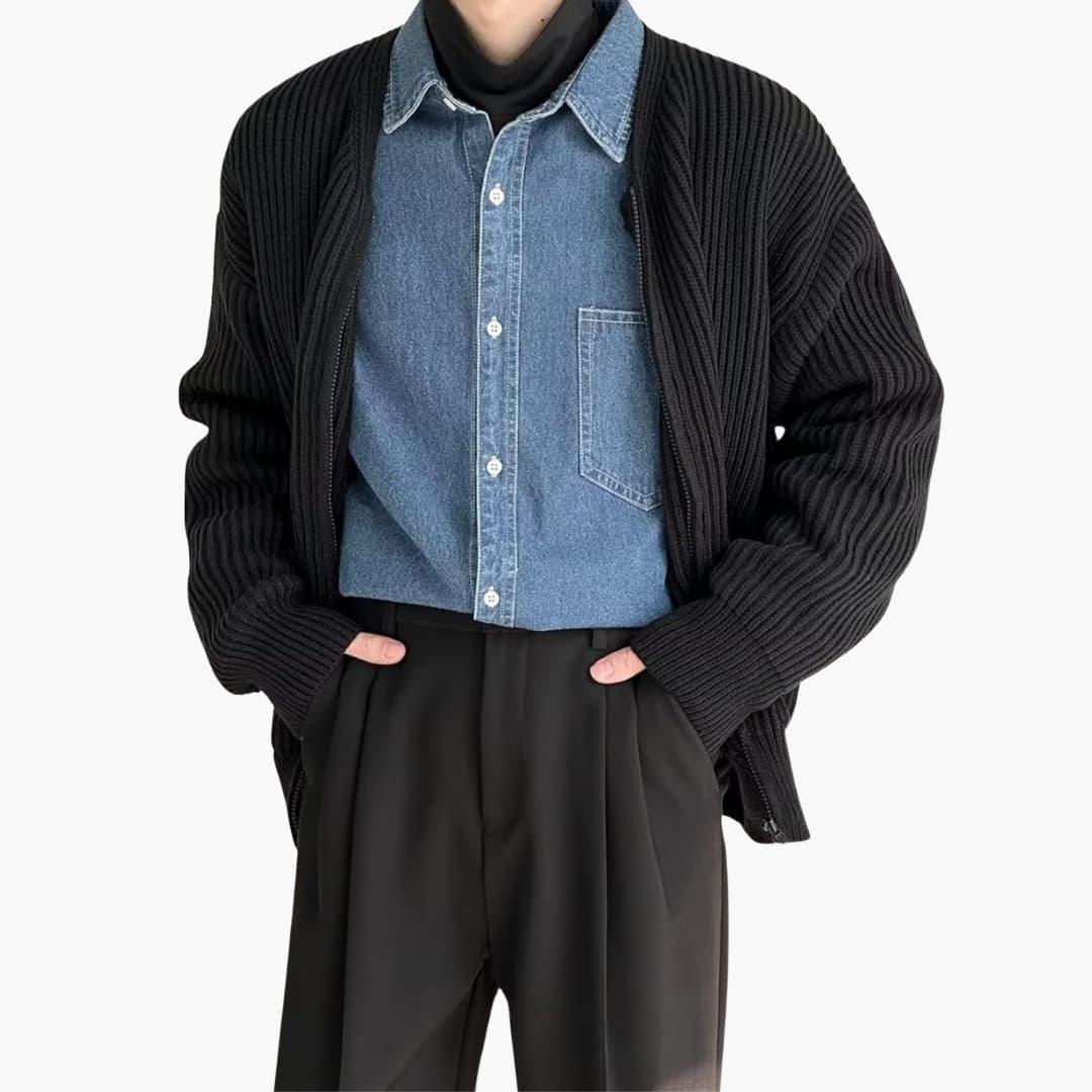 NOUVEAU RICHE Strickjacke Für Herren Offene Vorderseite Lockerer Schnitt