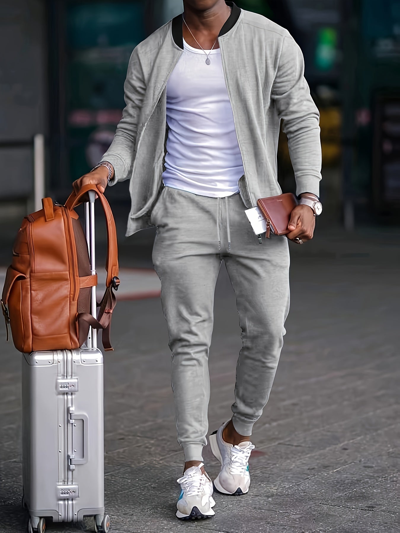 NOUVEAU RICHE Reißverschluss Jacke und Hose für Herren aus strapazierfähigem Material für Outdoor-Aktivitäten und Freizeit Grau