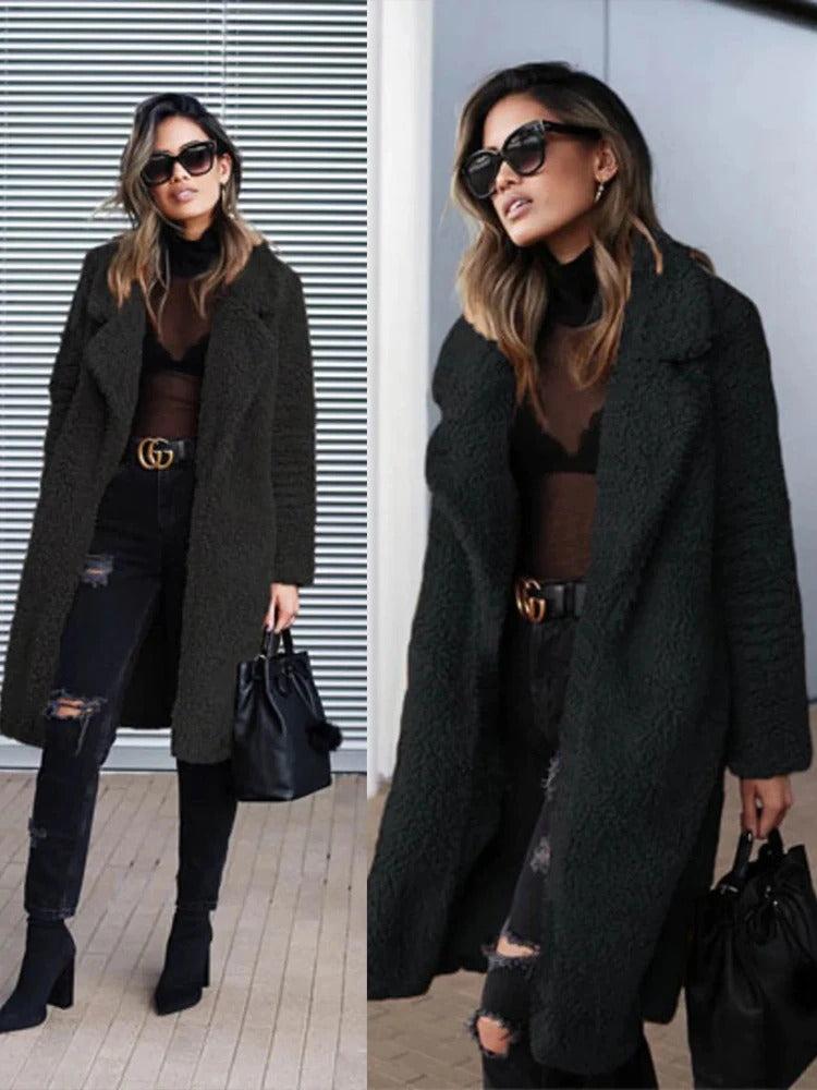NOUVEAU RICHE Teddy Mantel Versteckte Tasche Weiches Futter Bequem - Winterjacke - Wintermäntel Damen
