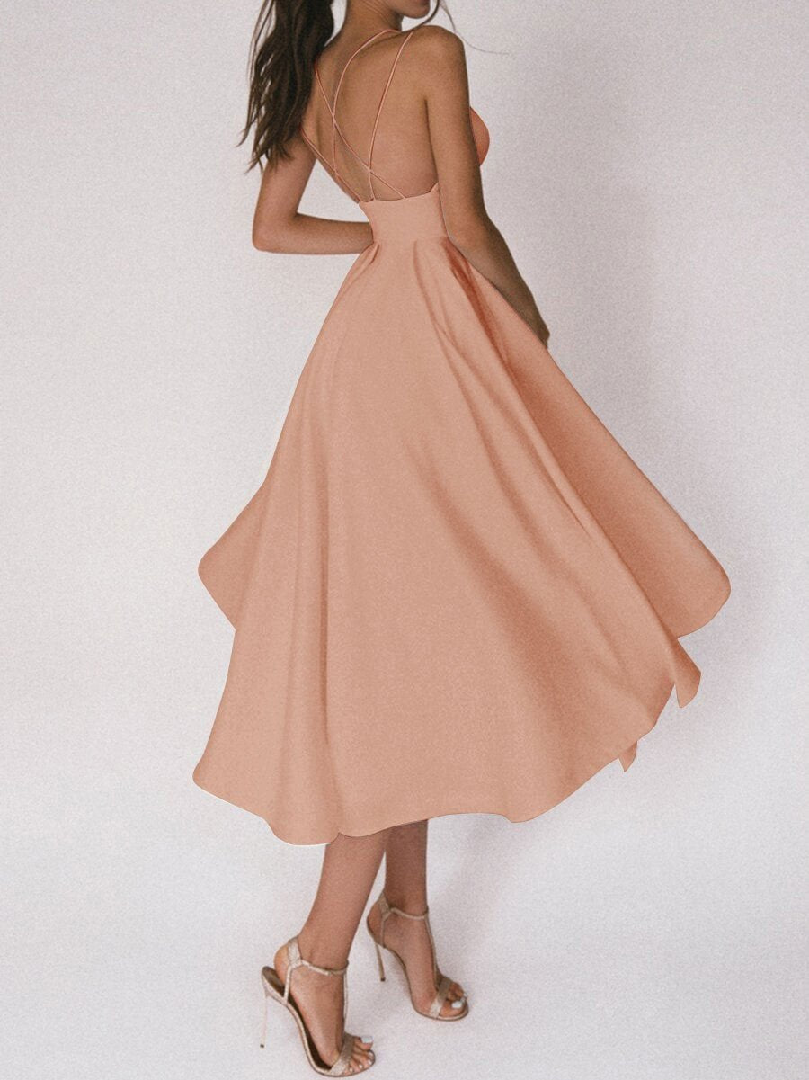 NOUVEAU RICHE Hochzeitskleid Trägerdesign V Ausschnitt Elegantes Brautkleid Aprikose
