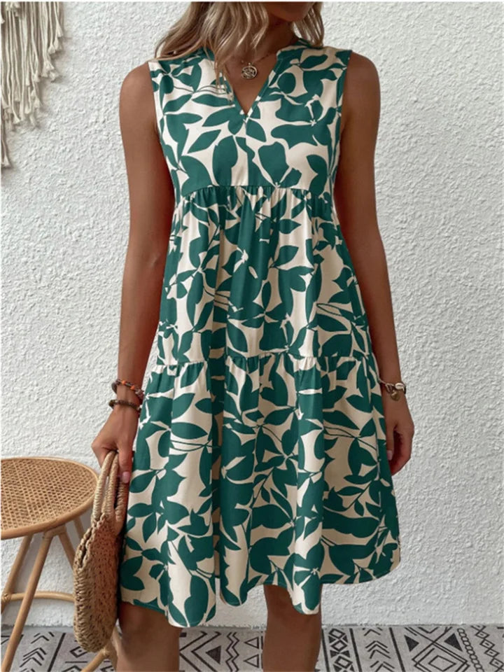 NOUVEAU RICHE Damen Sommerkleid Leichte Baumwolle Mit Blumenprint A Linie Grün