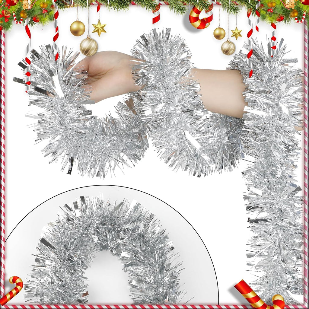 NOUVEAU RICHE Silberne Glitzergirlande 10 m – Weihnachtsgirlande für Weihnachtsbaum, Kaminsims & Party – SparkleTwist