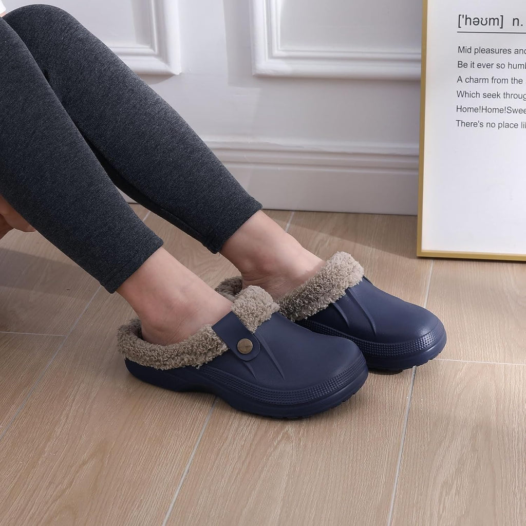NOUVEAU RICHE Warm gefütterte Clogs – Wasserabweisende Plüsch-Gartenclogs mit Memory-Schaum & rutschfester Sohle – Marmari