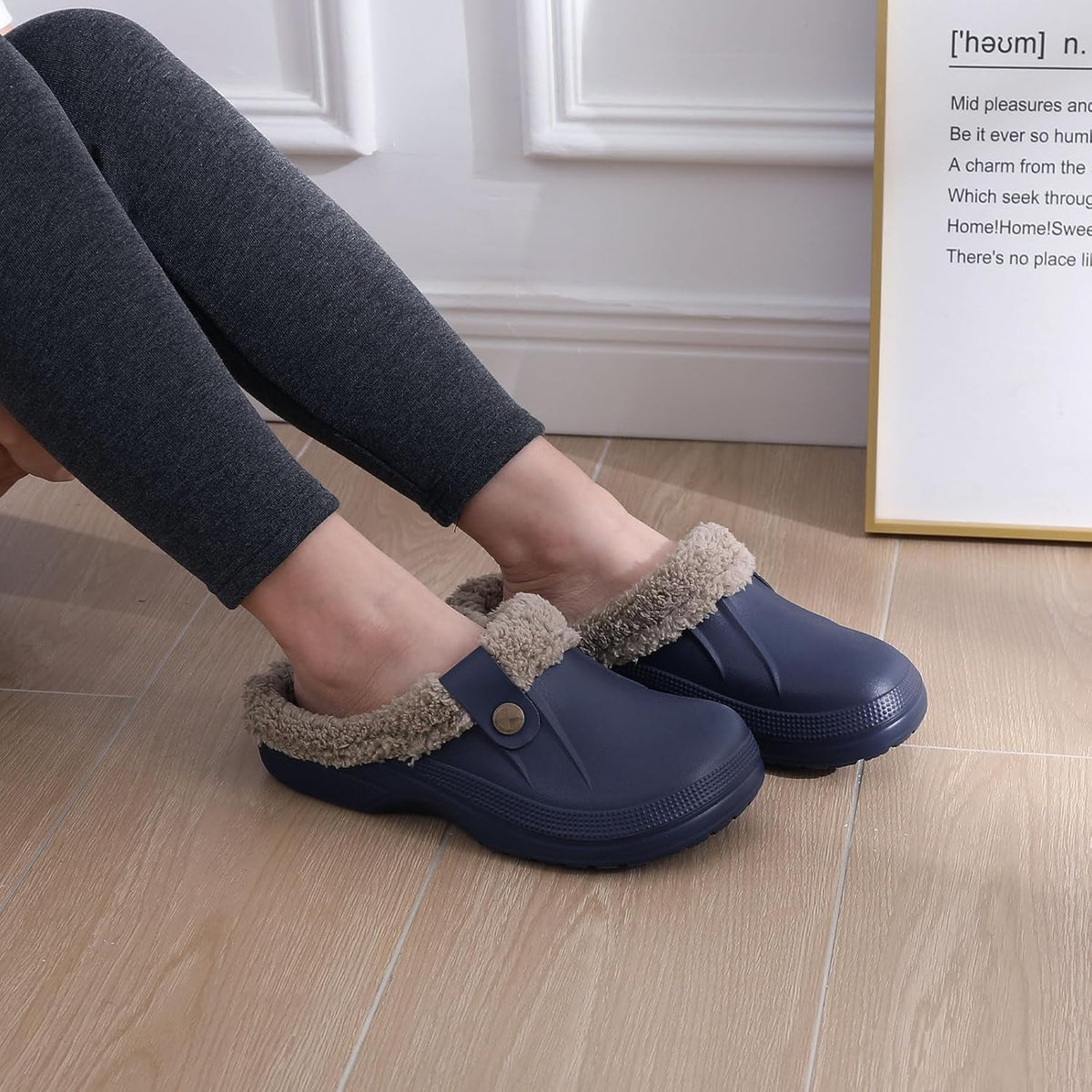 NOUVEAU RICHE Warm gefütterte Clogs – Wasserabweisende Plüsch-Gartenclogs mit Memory-Schaum & rutschfester Sohle – Marmari